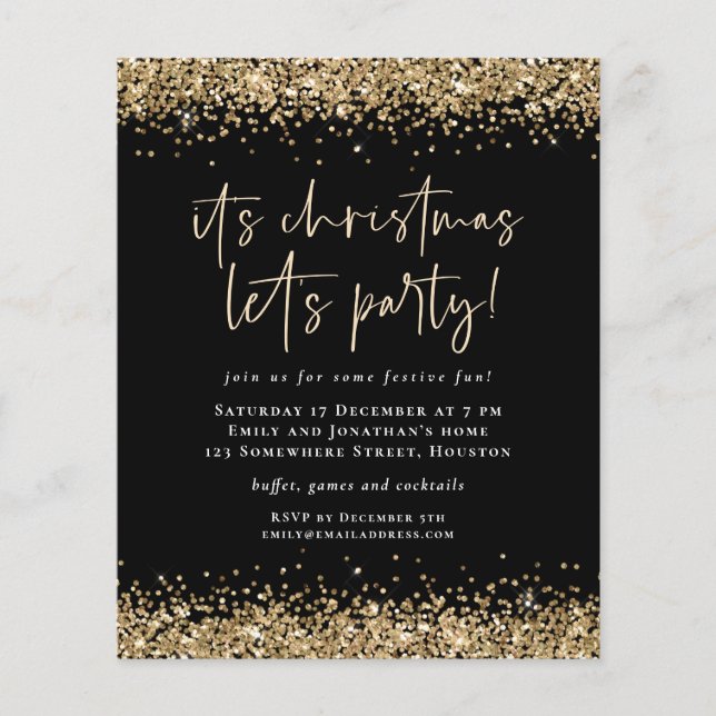 PAPPER | Guld Glitter-julen Letter Party Black Flygblad (Framsidan)