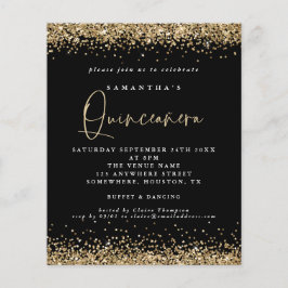 PAPPER | Guld Glitter Quinceañera 15:e Party Black Flygblad