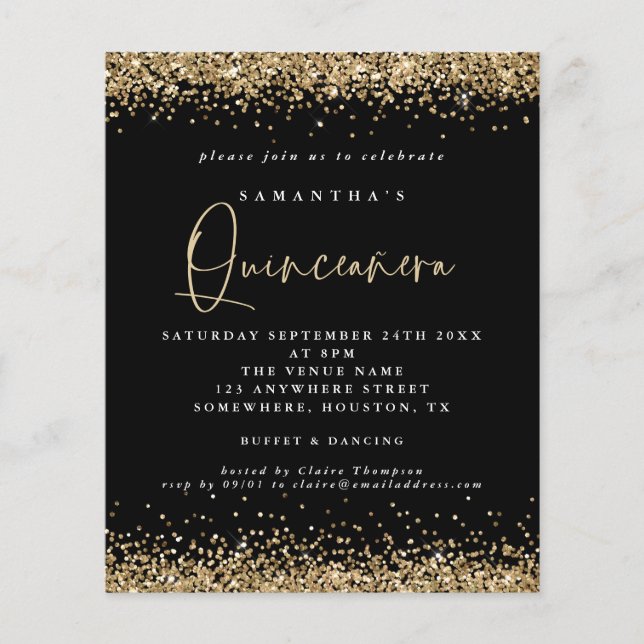 PAPPER | Guld Glitter Quinceañera 15:e Party Black Flygblad (Framsidan)