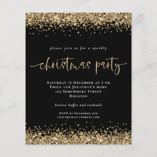 PAPPER Guld Glitter Svarte jul, Party Inbjudan Flygblad