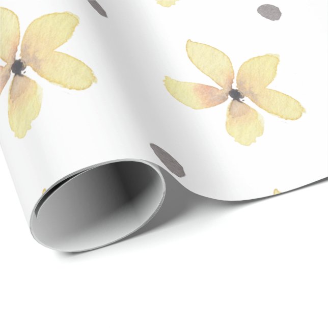 Papper gult Flower & Polka Gift Wrapping Presentpapper (Rullad Hörn)