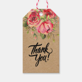 Papper hantverksmässig rosa av vattenfärg presentetikett