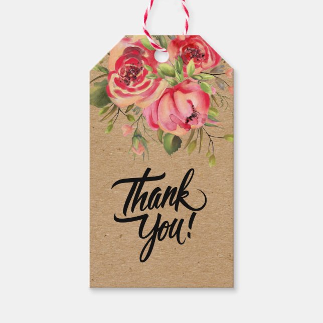 Papper hantverksmässig rosa av vattenfärg presentetikett (Framsidan)