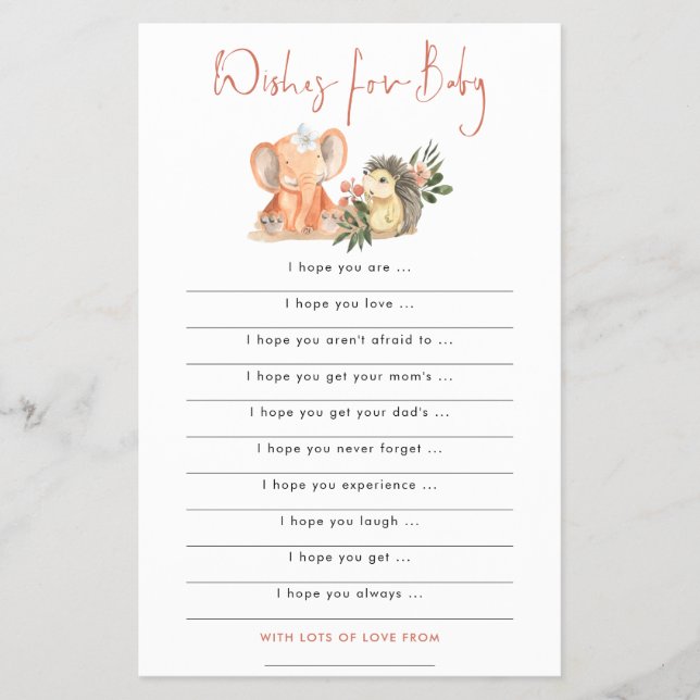 PAPPER | Hedgehog Elephant Önskemål for Baby Showe Flygblad (Framsidan)