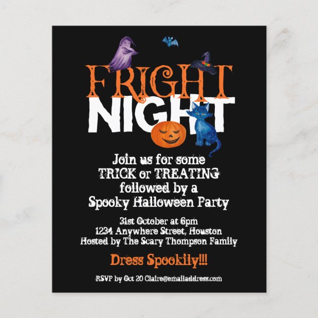 PAPPER | Höger natt Halloween fest Black Inbjudan Flygblad (Framsidan)