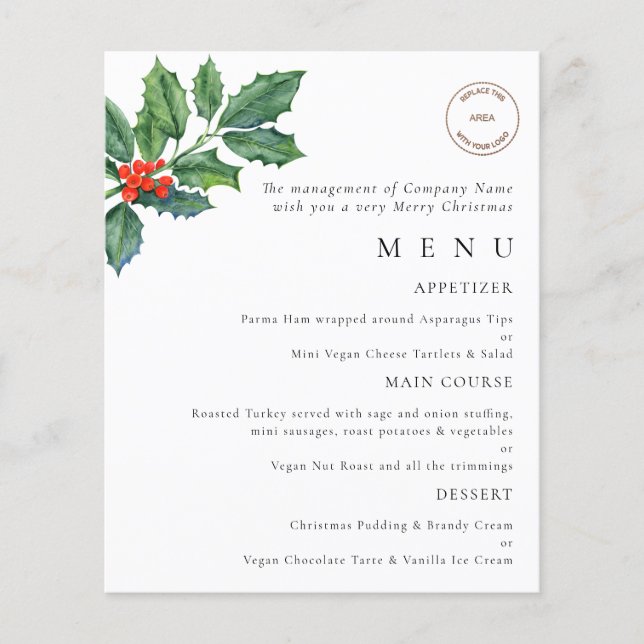 PAPPER | Holly Berries Logotyp jul Party Menu Flygblad (Framsidan)