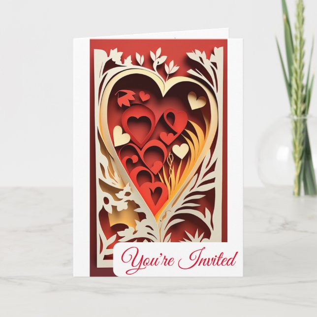 papper inbjudan till 3D-utträdesbröllop (Framsida)