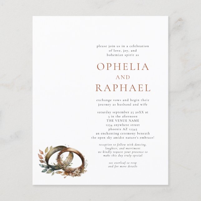 PAPPER inbjudan till Boho Ringar Bohemian Wedding Flygblad (Framsidan)