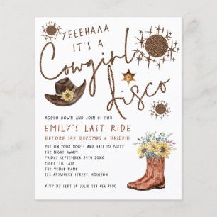 PAPPER Inbjudan till Cowgirl Disco Bachelorette Flygblad