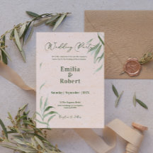 Papper inbjudan till Dusty Grönt Foliage Beige Cra