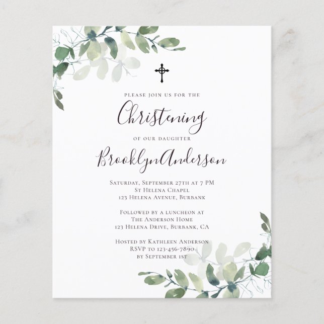 PAPPER inbjudan till Eucalyptus Greenery Christeni Flygblad (Framsidan)