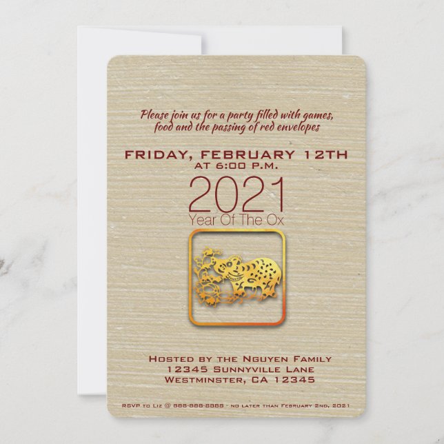 Papper inbjudan till Guld i Vietnam, Ox Year 2021 (Framsida)