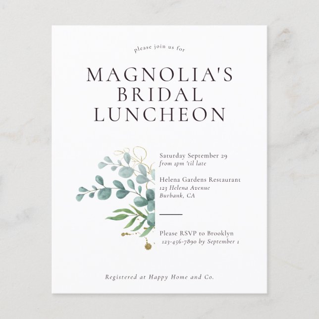 PAPPER inbjudan till Möhippan Eucalyptus Luncheon Flygblad (Framsidan)