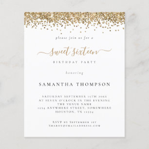 PAPPER Inbjudan till Sweet sixteen Guld Glitter Flygblad