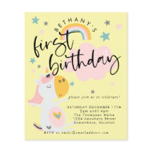 PAPPER inbjudan till Unicorn-Gult 1:a födelsedag