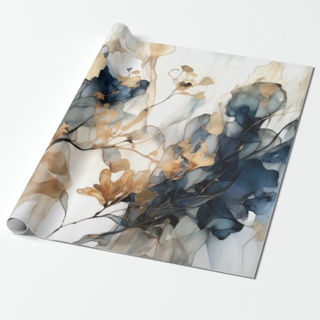 Papper inkapsling av blå Guld Presentpapper (Utrullad)