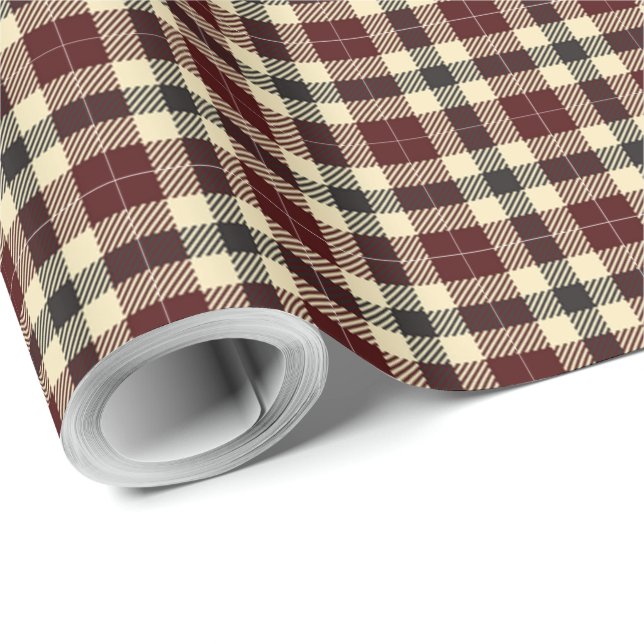 Papper inkapsling av Burgundy och Black Tartan Pla Presentpapper (Rullad Hörn)