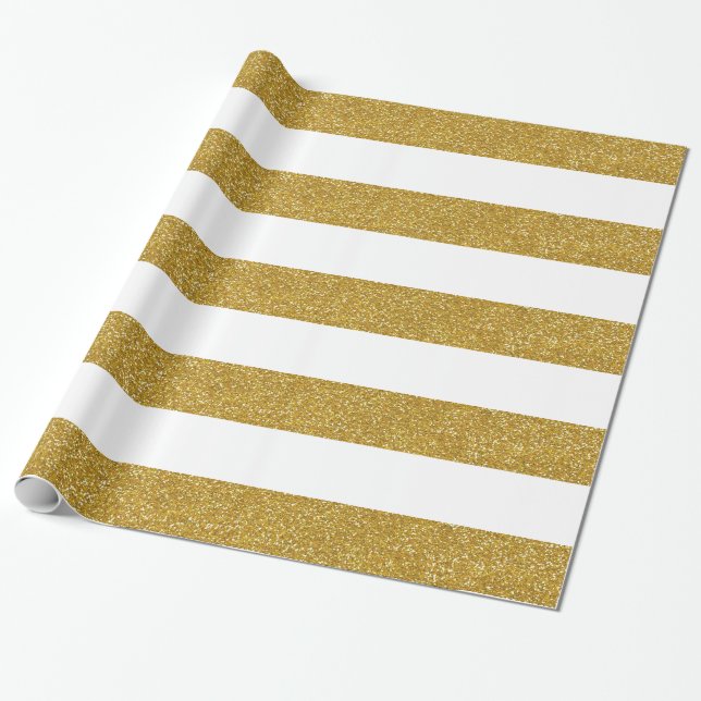 Papper inkapsling av guld Glitter och vitstripe Presentpapper (Utrullad)