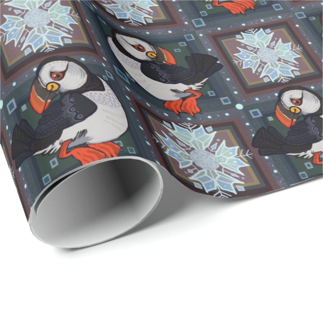 Papper inkapsling av kammusslor (Cute Puffin Birds Presentpapper (Rullad Hörn)