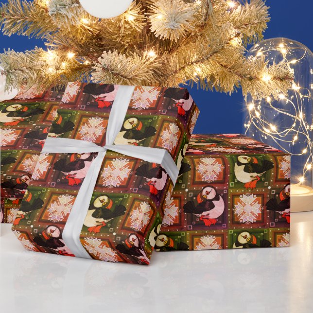Papper inkapsling av kammusslor (Cute Puffin Birds Presentpapper (Helgdagar)