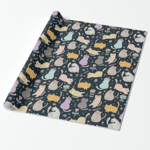 Papper inkapsling av katt och blommor presentpapper