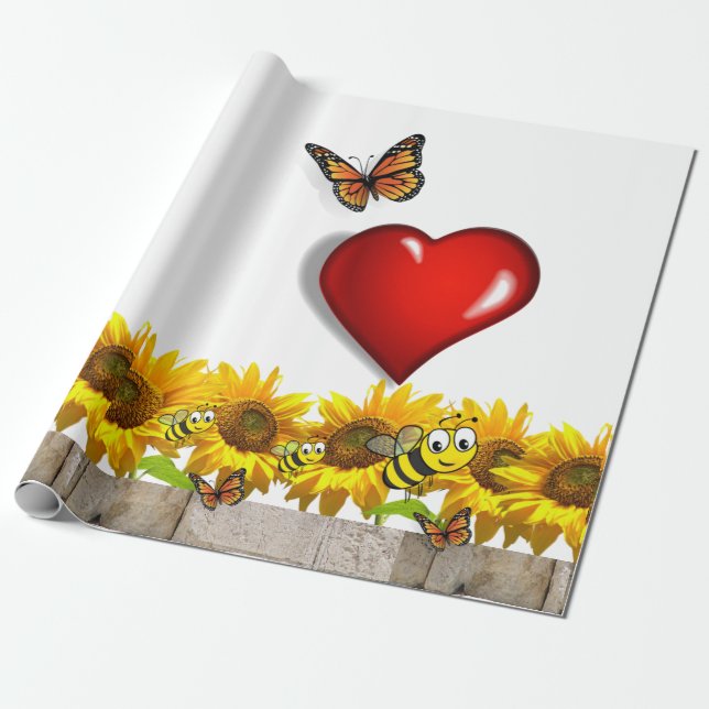 Papper inkapsling av solrosfjäril Bumblebee Matte  Presentpapper (Utrullad)