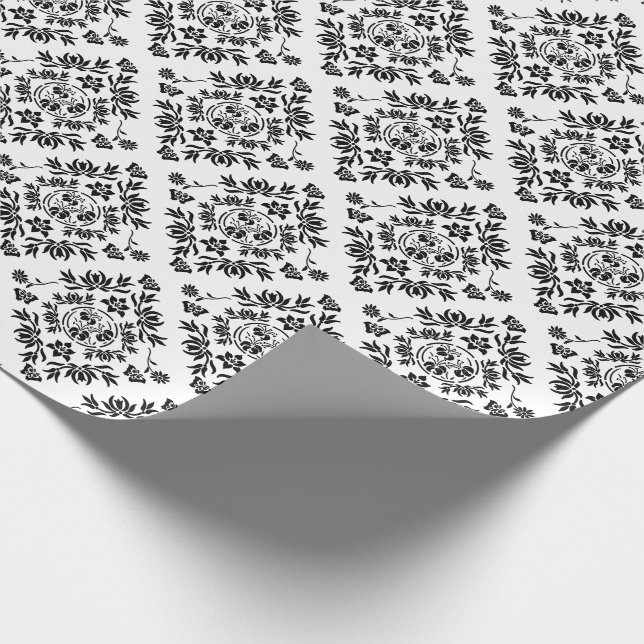 Papper inkapsling av svart och vit Blommigt Presentpapper (Hörn)