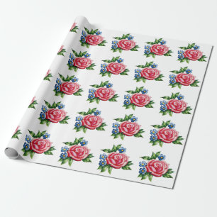Papper inkapsling av vintage Ro och Blåa blommor Presentpapper