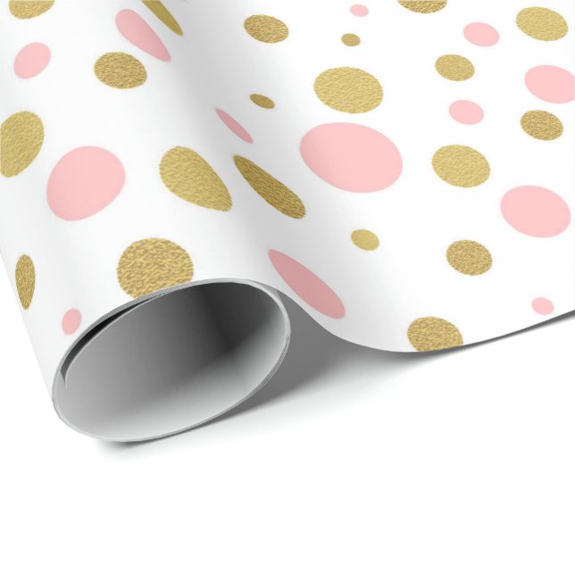 Papper inkapsling - Rosa och Guld Polka dots Presentpapper (Rullad Hörn)