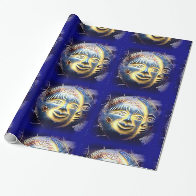 papper innerförpackning av blått solarna ansikte/m presentpapper (Utrullad)