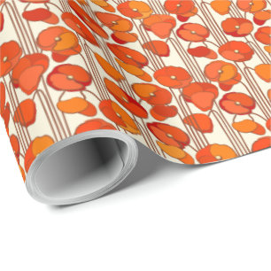 Papper inslagning av art nouveau-poppies presentpapper