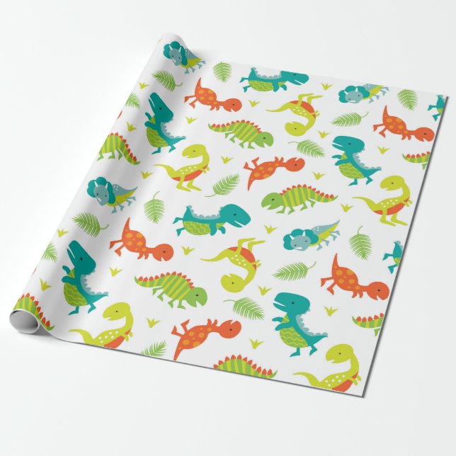 Papper inslagning av Cute Baby Dinosaur Presentpapper (Utrullad)