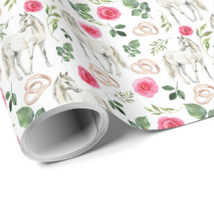 Papper inslagning av hästar och Rosa ros Bröllop Presentpapper