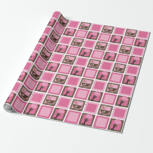 Papper inslagning av leopard och Rosa babyskor Presentpapper (Utrullad)