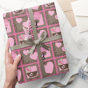 Papper inslagning av leopard och Rosa babyskor Presentpapper