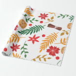 Papper inslagning av mönster i jul presentpapper<br><div class="desc">Snygg jul mönster med grönt, orange löv och rödblommor, 2025.</div>
