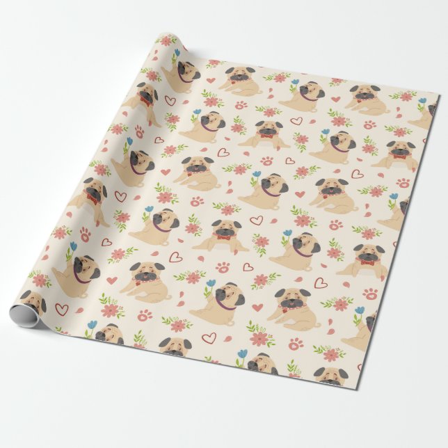 Papper inslagning av Pugs Presentpapper (Utrullad)