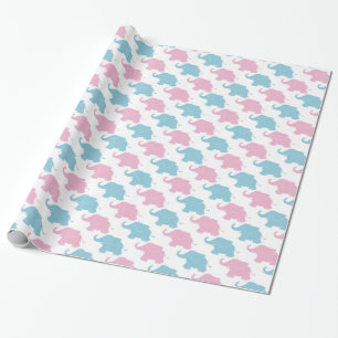 Papper inslagning av rosa och blå elefantbabyskor presentpapper