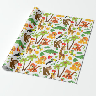 Papper inslagning av safari-djur och exotiska väx presentpapper