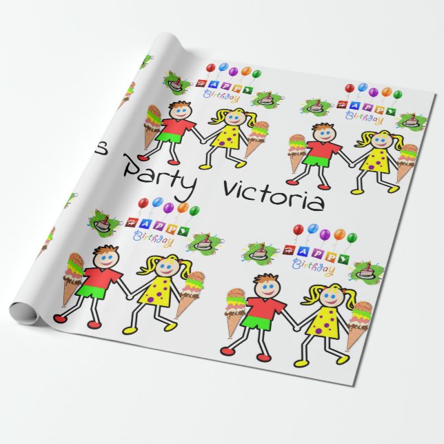 Papper iskräm i grattis på födelsedagen presentpapper (Utrullad)