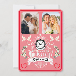 Papper jubileum 2-foto 1-årsinbjudan julkort