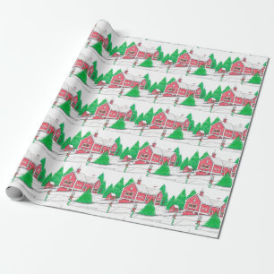 Papper Jul Red Barn Wrapping Presentpapper