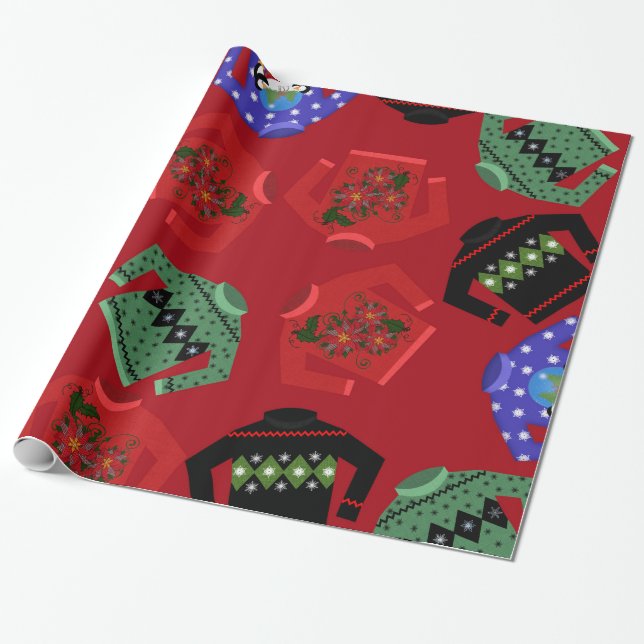 Papper Jul - Ugly Sweaters Glossy Wrapping Presentpapper (Utrullad)