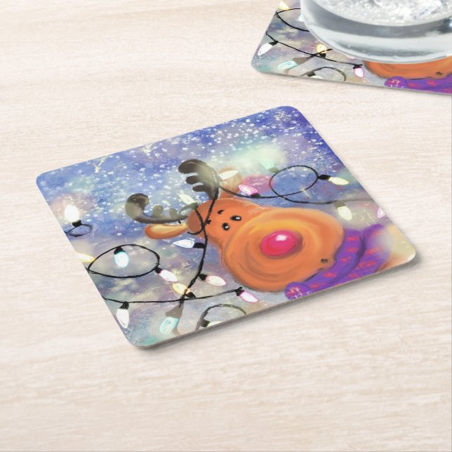 Papper jul Underlägg med Lycklig Rener (Vinklad)