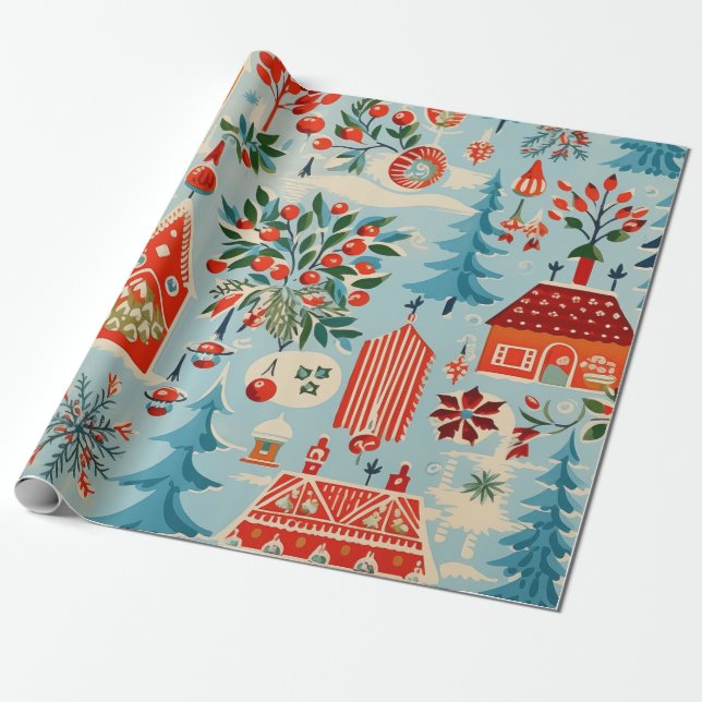 Papper julafton från 1940-talet presentpapper (Utrullad)