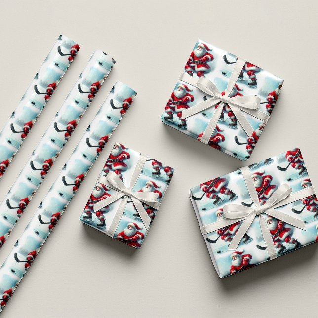 Papper julafton Hockey Player-julafton Presentpapper (Santa Hockey Player Christmas Wrapping Paper)
