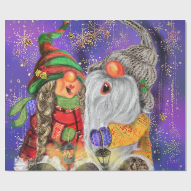 Papper julafton med Lycklig Gnomes Presentpapper (Platt)