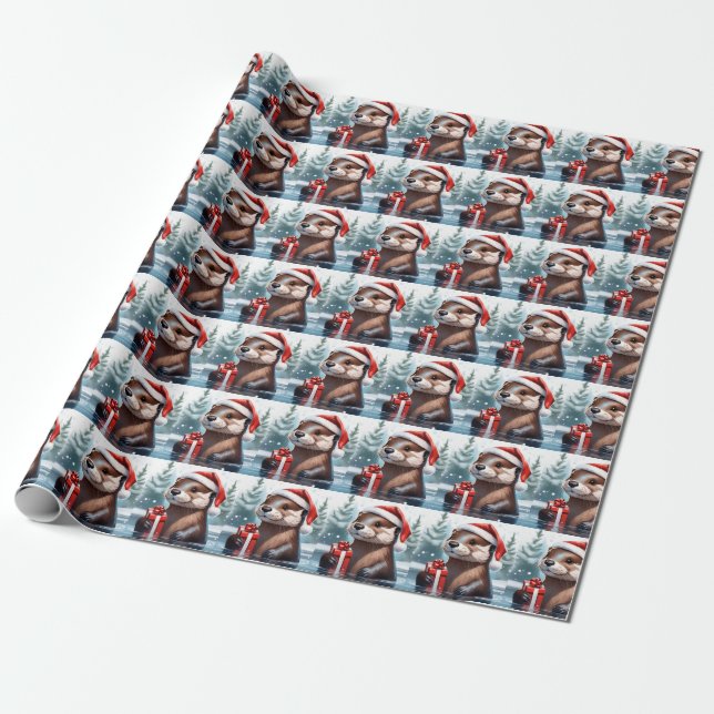 Papper julafton Otter Wrapping Presentpapper (Utrullad)