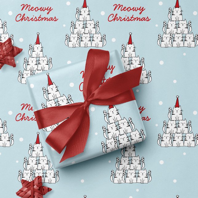 Papper julinsvällning i Cute Cat Träd Presentpapper (Skapare uppladdad)