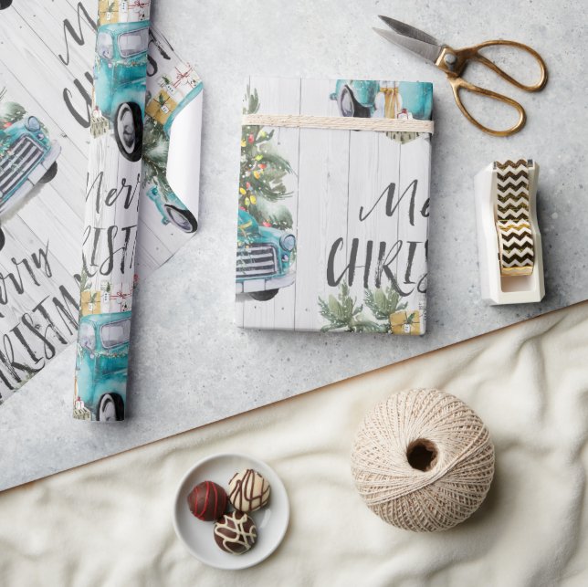 Papper julinsvällning vid Lastbil i Rustic Farmhou Presentpapper (Hantverk)